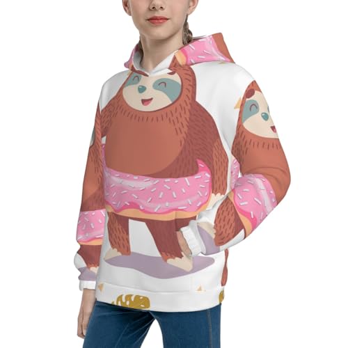 Sloth with Donuts1 Kid Hoodies Boys Sweatshirts Girls Pullover with Pocket2