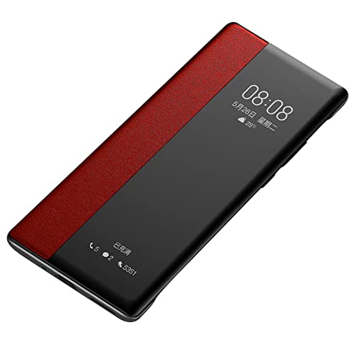 OZKURT Coque pour Sony Xperia 1 III, étui De Protection en Cuir De Qualité Supérieure avec Fenêtre Transparente, étui De Protection Fin Et élégant,Rouge