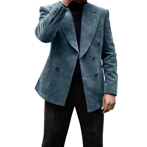 Men's Green Corduroy Cotton Slim Fit Casual Long Sleeve Peak Lapel Blazer for Men, Formal and Informal Events - Main Image