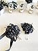 Black Promo Corsage and Boutonniere Set, Wrist Wedding Corsage, Wedding Corsage, Bridesmaids Corsage, Black and Gold Bridal Bracelets
