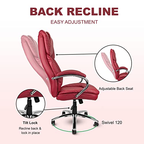Us Office Elements Big And Tall Executive Office Chair For Heavy People - Pu Leather Orthopedic Reclining High Back Managerial Chair 400Lbs Wide Ergonomic Seat- Swivel, Rolling And Tilt Mechanism(Red) #TOP4