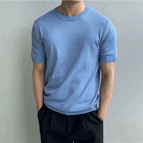 Solid Casual Round Neck Men's Loose Short Sleeved Knitted Pullover Men Silk Wool Simple Sweater2