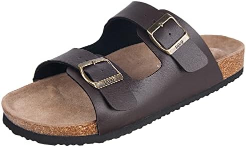 Women's Cork Footbed Sandals - Cow Suede Slide Sandals for Women with Adjustable Strap Buckle Open Toe Beach Sandals