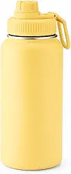 Garrafa Térmica Aço Inox 1 Litro – Duplo Isolamento a Vácuo, Mantém a temperatura por 12h (Amarela)