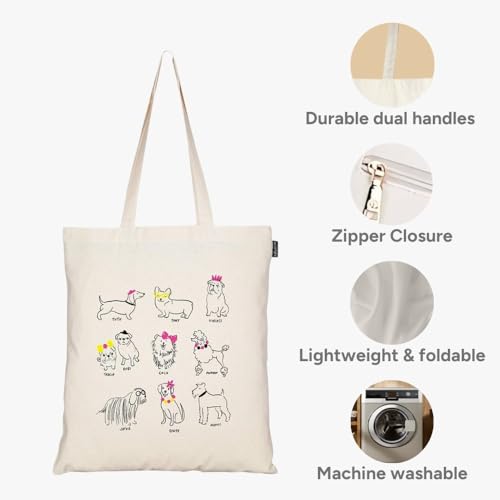 Eco Right Borsa Stoffa Shopper, Cotone Tote Bag, Borsa Donna, Borsa Tote Tracolla Cotone E Tela Con Manici Stampa, Borsa Shopper Riutilizzabile Ecocompatibile Lavabile - 5