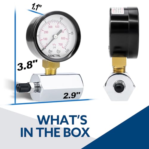 senctrl 0-100 psi gas pressure test gauge 234 dial size 3434 fnpt connection brass valve chrome plated steel body assembly