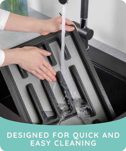 JULY HOME Expandable Kitchen Drawer Organizer - Plastic Flatware Utensil Holder Cutlery Tray Multipurpose Organizer,Tip-Out Trays