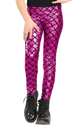 Pantalones de pescado para niña leggings de sirena rosa brillantes 7 años