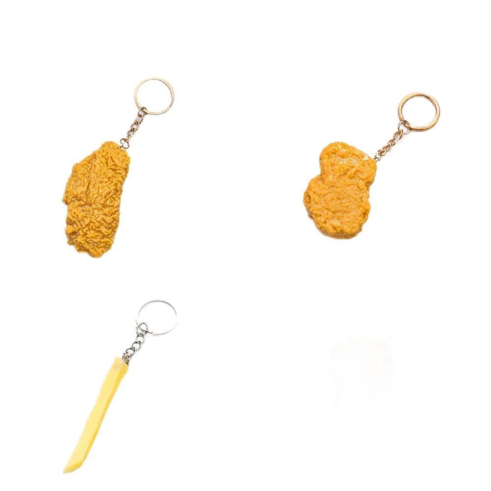 bopely 4pcs Simulation Fried Chicken Keychain Chicken Nuggets Food Keyrings Car Bag Decor Pendant Funny Key Ring Charm Couple Gift