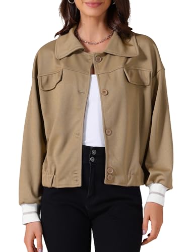Allegra K Womens Bomber Jacket 2025 Fall Casual Long Sleeve Button Down Cropped Jackets