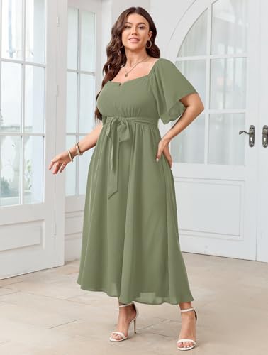 Image of SCOMCHIC Womens Plus Size Formal Dresses Off The Shoulder Wedding Guest Cocktail A-Line Split Maxi Dress with Pockets