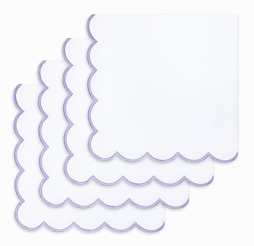Image of PurpleEssences Scalloped Cloth Napkins 18x18 in - White Edges Lavender