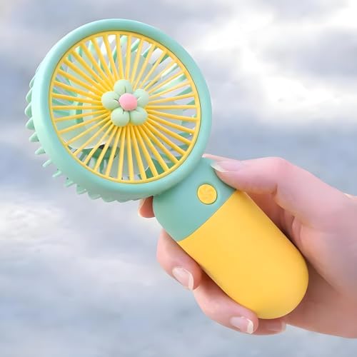 Image of Portable Handheld USB-C Rechargeable 3 Adjustable Speeds Mini Fan for Home Office & Outdoors (Yellow)