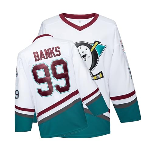 Mighty Ducks Movie Ice Hockey Jersey 99# Admn Banks Conway Stitched Letters and Numbers