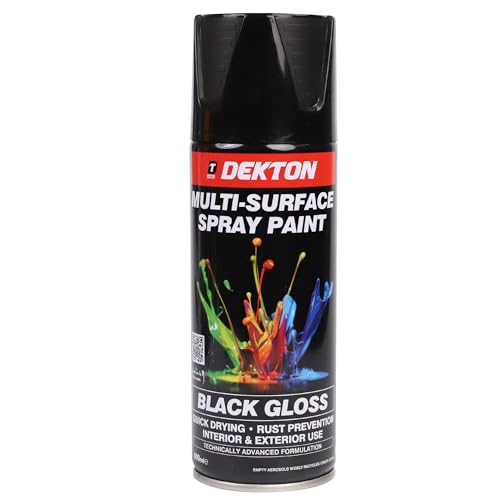 Dekton Quick-Dry Aerosol Spray Paint, Interior And Exterior Usage – Black Gloss for Metal, Wood, and Plastic |Rust Prevention|Ideal for Fixtures Furniture's Components Projects