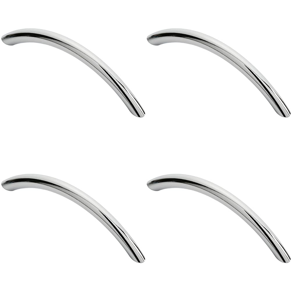 Loops Polished Chrome 4 Pack | Curved Bow Cabinet Pull Handle - 119 X 10Mm - 96Mm Fixing Centres - Chrome | Cabinet Pull Handle - Wardrobe Cupboard Door Handle - Suitable For Lightweight Internal Doors