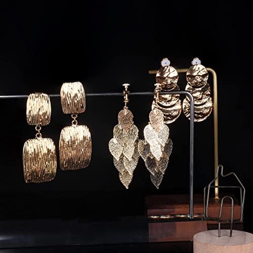 CASSIECA 6 Pairs Clip on Earrings for Women Geometric Statement Silver Gold Clip on Earrings Non Piercing Drop Dangle Earrings Women's Clip-on Earrings Set