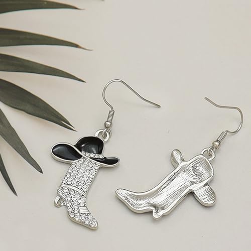 RechicGu Rhinestone Western Boots Earrings Cowgirl Cowboy Enamel Hat Bohemian Rodeo Boot Drop Dangle Earrings for Women3