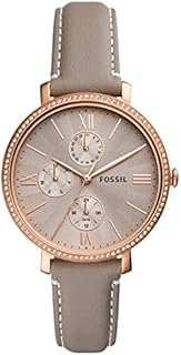 Fossil Damenuhr Jacqueline Multifunktion, Multifunktionswerk, 38mm Rose Gold Edelstahlgehäuse mit einem Lederarmband, ES5097