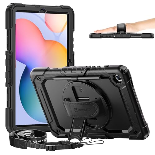 Timecity Case for Samsung Galaxy Tab S6 Lite 10.4'' 2024/2022/2020 (SM-P620/P610/P613/P615), Durable Sturdy Protective Case with Screen Protector, Rotating Stand, Hand/Shoulder Strap- Black