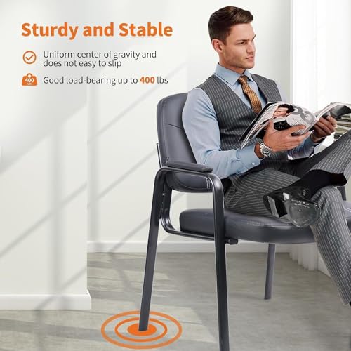 Image of CLATINA Big & Tall Waiting Room Guest Chair Comfortable Reception Chairs with Bonded Leather Padded Arm Rest for Office Reception Lobby and Conference Desk, Black(4 Pack)