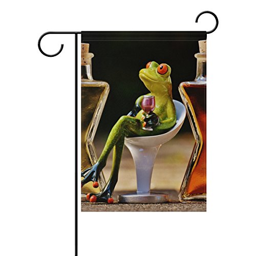 HEOEH Frogs Drinking Wine Home Garden Yard Flag - Double Sided Decorative Outdoor Flag 12x18 inch