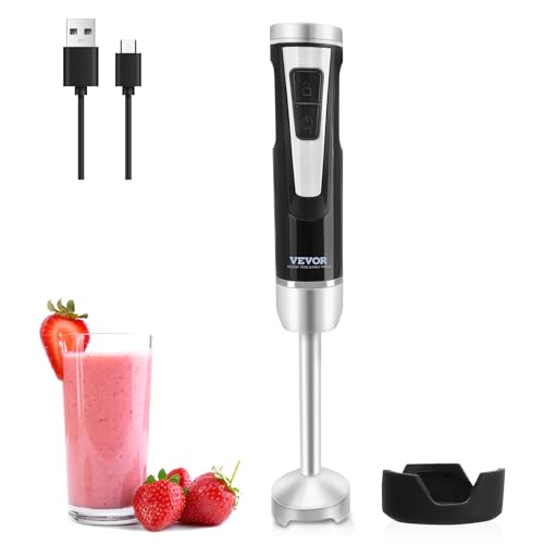 Image of VEVOR Hand Blender, 8 Variable Speeds Immersion Blender, Stainless Steel Handheld Blender Powerful Motor Hand Mixer, USB Charging Cable Multi-purpose Easy Control Grip Stick Mixer