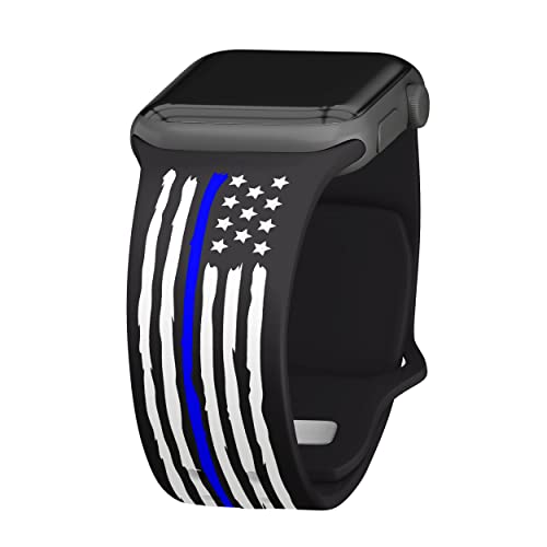 Affinity Bands Law Enforcement HD Watch Band Compatible with Apple Watch (42/44/45mm Long Blue Flag)