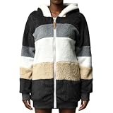 Teddy Mantel Damen Lang Fleecejacke Hoodie Jacke Fleece Pullover Herbst