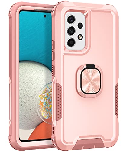 Samsung A53 5G Phone Case, Samsung Galaxy A53 5G Case, Military Grade Back Cover with Ring Kickstand Shockproof PC Bumper Tough Hard Armor Protection Cover for Samsung Galaxy A53 5G, Rose Gold