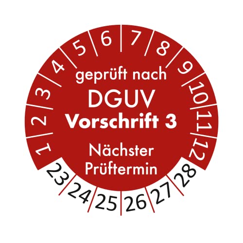 1000 Prüfplaketten für DGUV V3 Vorschrift 3, 30mm, 2023 - 2028, rot nächste Prüfung (1000 Stück, rot) Cover
