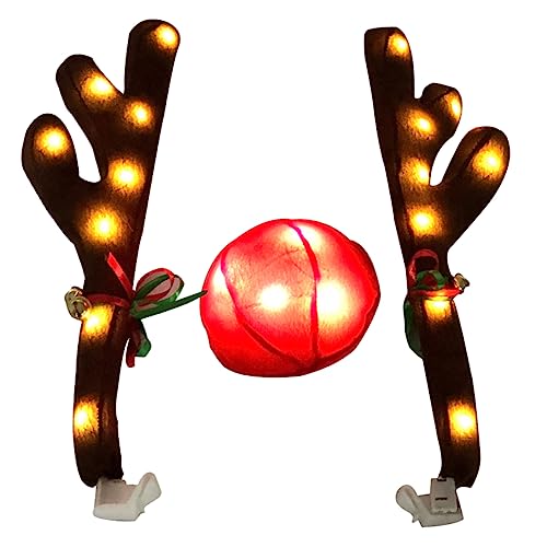 FUNOMOCYA 1set Christmas Car Reindeer Antlers Set with Led Nose Holiday Vehicle Decorations for Trucks Easy Installation Festive Accessories for Holiday Spirit