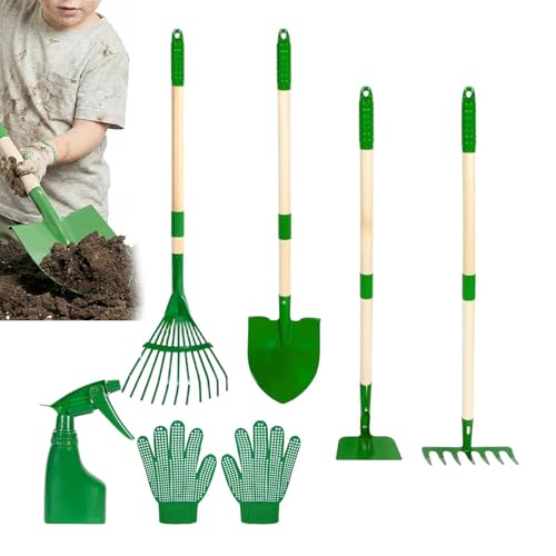Set Jardin Enfant avec râteau et pelle en bois pour extérieur dès 3 ans