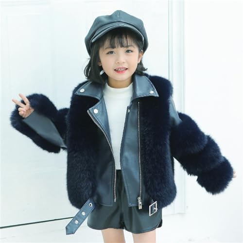 Leather Trim Faux Fur Jacket for Toddler Girls Belted Zip Up Long Sleeve Fleece Coat Kids Warm Winter Outerwear2