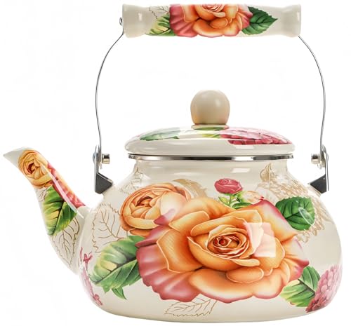 エナメルティーケトル やかん 2.5L ティーポット ケトル ホーロー コーヒー ポット お茶 花柄 多用途 耐久性 ハンドル付き 飲料水差し コーヒーポット 復古 大容量 ウォーターピッチ 調理器 ガスコンロ IH対応 パーティー キッチン 喫茶店 家庭