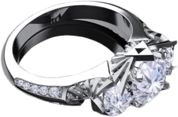 3.40 Ct Round Diamond Vintage Three Stone Unique Accent Triforce Inspired Engagement Ring For Women 14K White Gold Plated Wedding Ring 925 Sterling Silver Handmade Jewelry Gift For Her