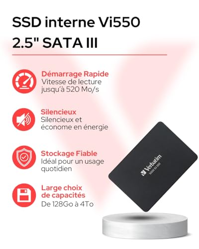 VERBATIM Vi550 S3 SSD - SSD interne 256GB - Solid State Drive - 2.5'' interface SATA III - disque dur interne SSD technologie 3D NAND - SSD 256GB haute performance - 520MB/s - noir