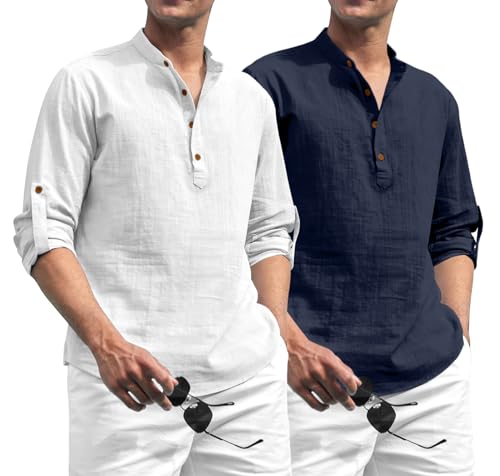 Image of Zombom Combo of Men's Solid Cotton Polyester Blend Full Sleeve Straight Kurta Shirt (Pack of 2)