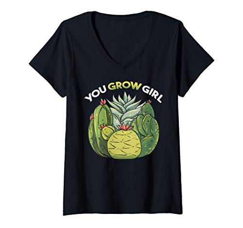 Donna Funny You Grow Girl Gardening Planting Succulents Pun Maglietta con Collo a V