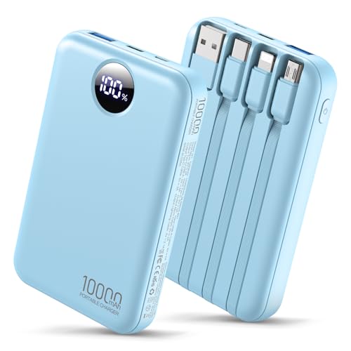 HAIARA Portable Charger Power Bank 10000mAh with 4 Built-in Cables,USB-C