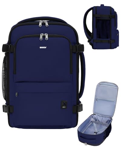 WANDF Personal Item Travel Bag Small Travel Backpack 17x10x9 for United Airlines 15.6 Laptop Backpack for Men Women (Navy Blue)