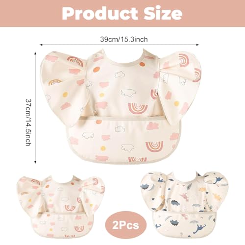 Image of SNOWIE SOFT Sleeved Bib Baby Bib with Pocket, Toddler Bib, Smock, Washable and Lightweight Waterproof Fabric, Fits Bibs for Baby 6 Months+