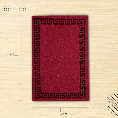 Image of Encasa XO Coir Door Mat for Home Entrance, Anti Slip PVC Back Greek Key Red