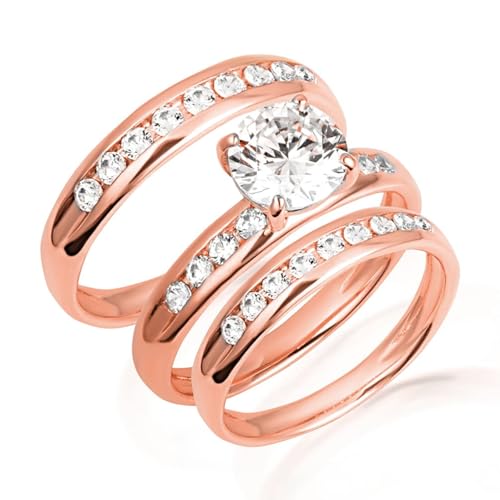 Women's 14K Rose Gold Lab Grown Diamond Wedding Band Ring Set - Size 5-1/2