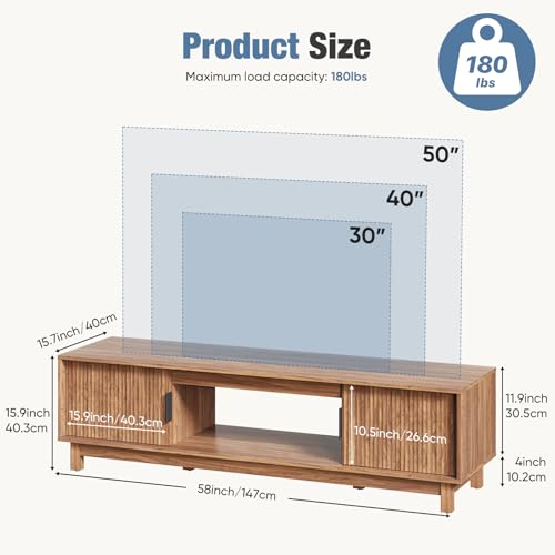 DUMOS TV Stand, Entertainment Center Media Console Table with Storage Cabinet, Mid Century Modern Wood Television Furniture with Cable Management Hole for Living Room, Office and Bedroom, 58" Wide