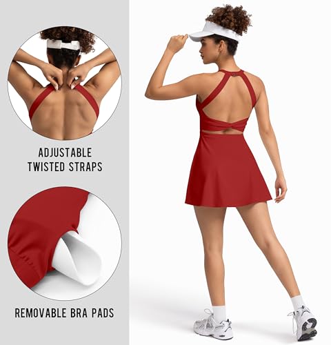 Image of MIRITY Womens Activewear Tennis Dress - Built in Shorts with Pockets and Bra Golf Athletic Workout Dresses