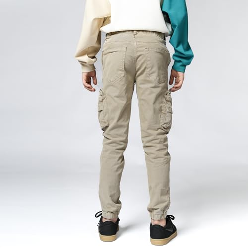 Boys Fashion Sweatpants Cargo Pants with Pockets Tactical Khaki Pants3