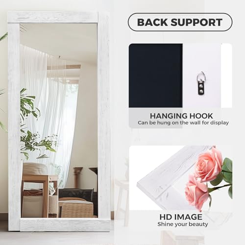 Image of 71x32in Full Length Mirror, Solid Wood Convex Frame, White