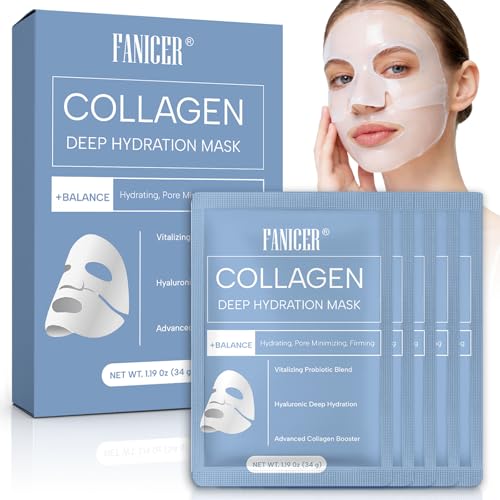 5 Pièces Masque Collagene Visage,Masque Collagene Hydratant et Raffermissant,Hydratant Anti-âge,Amélioration de l'Élasticité Et Peau Lisse,Resserre les...