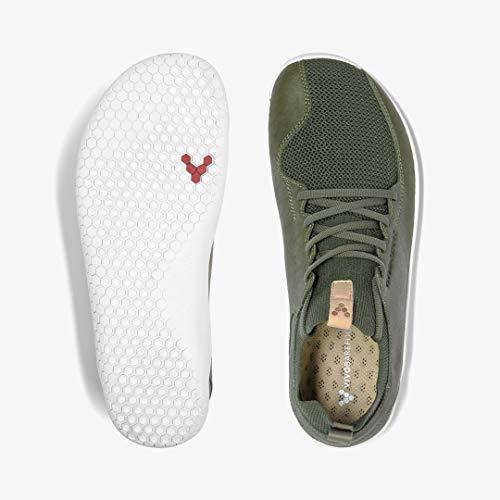 Vivobarefoot Primus Knit, Womens Leather Premium Lifestyle Shoe, with Barefoot Sole Green, DUSTY OLIVE LEATHER, 353
